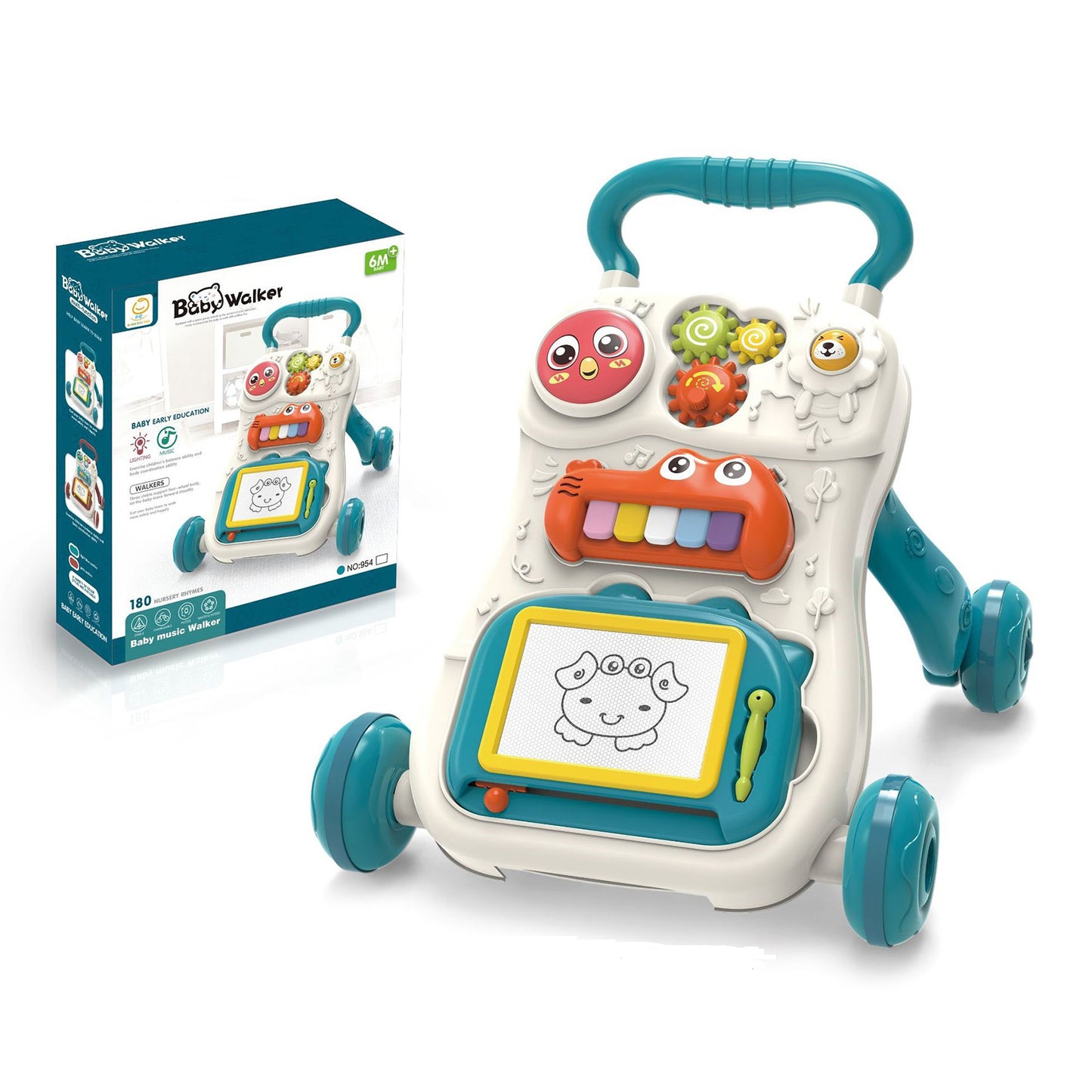 Baby Push Walker, HDJ Sit-To-Stand Baby Walker and Activity Center for Toddler Learning to Walk, Early Learning Push Toys for Infant 6+ Months Green/Pink