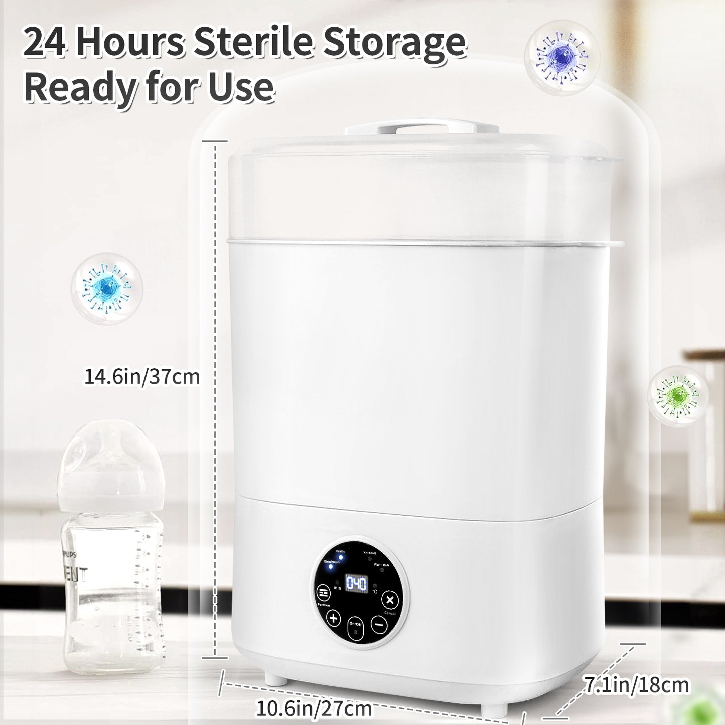 Baby Bottle Sterilizer, HDJ 4-in-1 Electric Steam Bottle Sterilizer and Dryer for Baby stuffs, Warmer Milk, Heating Food, White