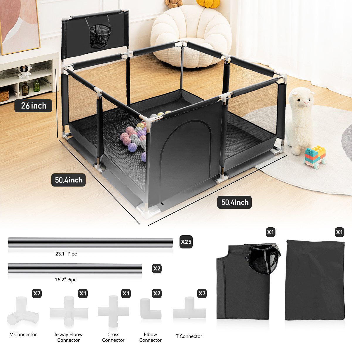Baby Playpen,HDJ 50 inch Baby Playard with Basketball Hoop,Baby Fence Infant Play Yard for Boy and Girls Gift