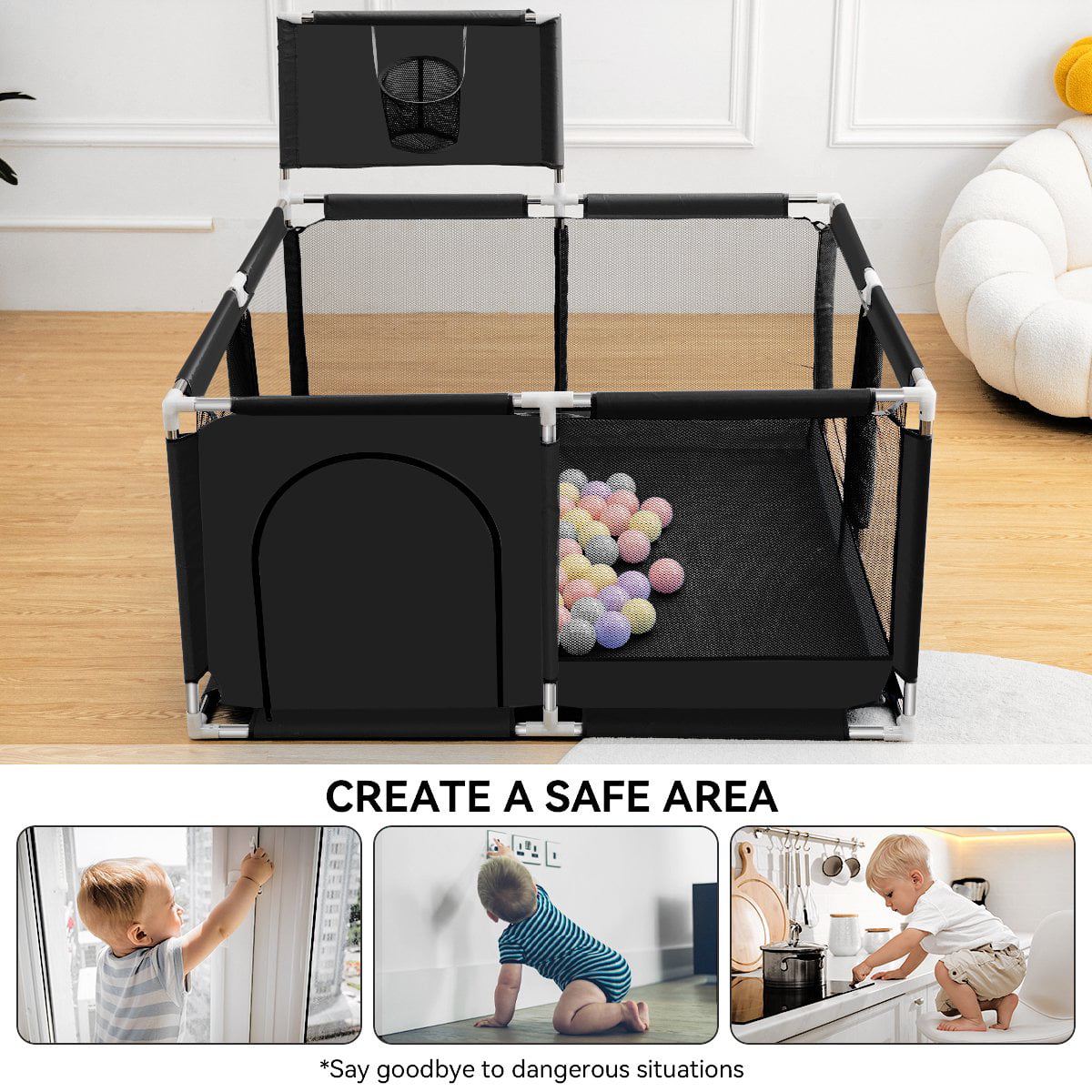 Baby Playpen,HDJ 50 inch Baby Playard with Basketball Hoop,Baby Fence Infant Play Yard for Boy and Girls Gift