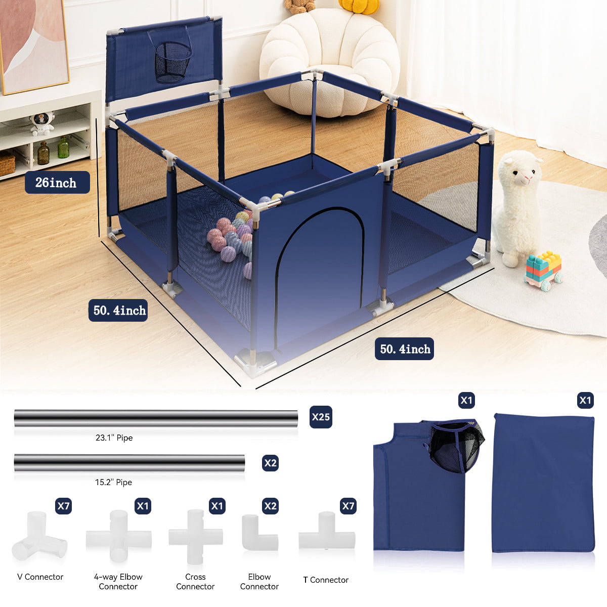 Baby Playpen,HDJ 50 inch Baby Playard with Basketball Hoop,Baby Fence Infant Play Yard for Boy and Girls Gift