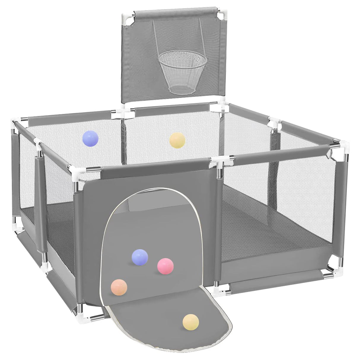 Baby Playpen,HDJ 50 inch Baby Playard with Basketball Hoop,Baby Fence Infant Play Yard for Boy and Girls Gift