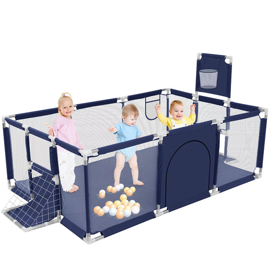 Baby Playpen,71 Inch Extra Large Baby Playard With Basketball Hoop and Breathable Mesh, Baby Play Fence for Indoors Outdoors