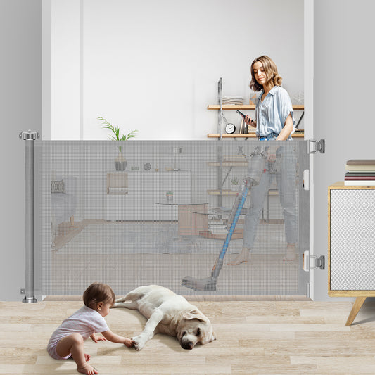 71" Extra Wide Retractable Baby Gate,34" Tall Mesh Baby Safety Gates for Stairs,Hallways,Doorways,Dog Gate Pet Gate for Indoor and Outdoor