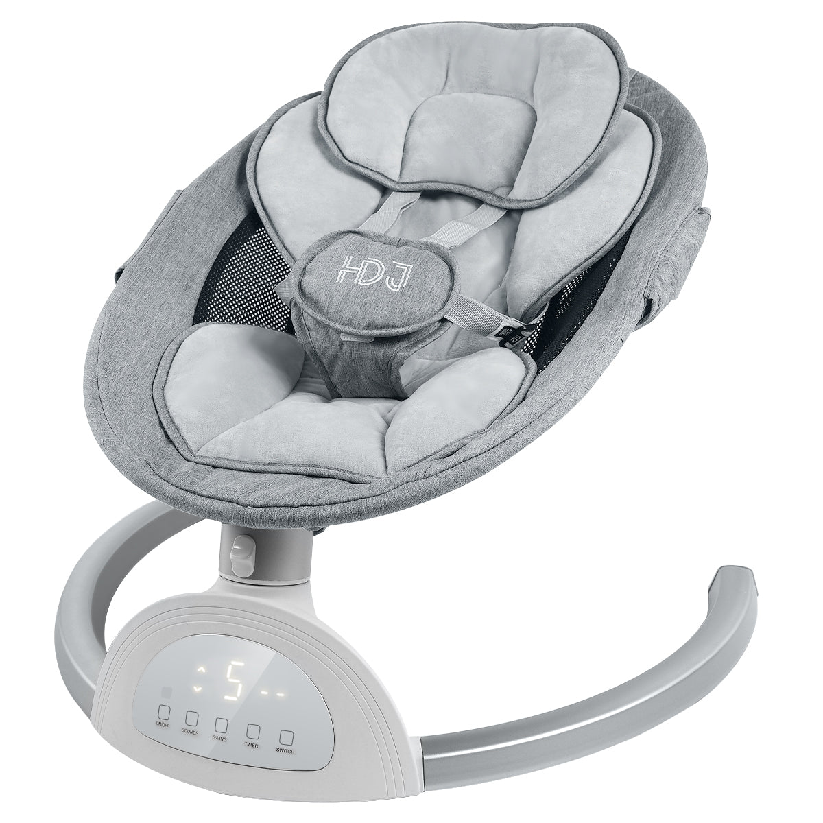 Baby Swing for Infant, HDJ Electric Baby Bouncer Rocker with Music Playing, Touch Screen,Portable Swing for Travel,Grey