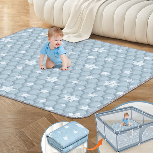 Foldable Baby Play Mat 50in*50in, HDJ Baby Mat for Floor Playpen, Portable Crawling Mat for Babies Toddlers Infants, Blue