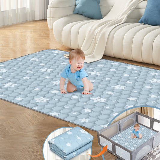 Foldable Baby Play Mat 79in*71in, HDJ Baby Mat for Floor Playpen, Portable Crawling Mat for Babies Toddlers Infants, Blue