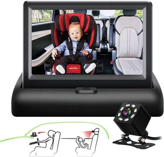 Baby Car Camera, HDJ 4.3'' HD Night Vision Function Car Mirror Display, Safety Car Seat Mirror Camera Monitored Mirror with Wide Crystal Clear View, Aimed at Baby, Easily Observe The Baby’s Move