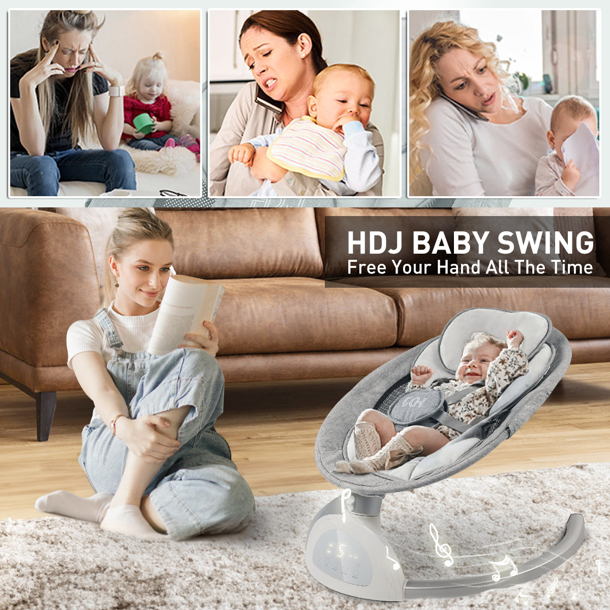 Baby Swing for Infant HDJ Electric Baby Bouncer Rocker with Music Pla HDJKID