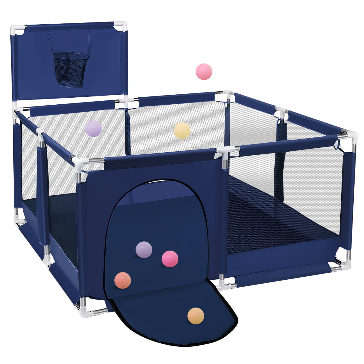 Baby Playpen,HDJ 50 inch Baby Playard with Basketball Hoop,Baby Fence Infant Play Yard for Boy and Girls Gift