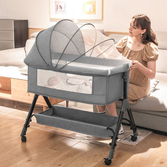 Baby Bassinet for Infant,Adjustable Bedside Sleeper with 360° Wheel and Storage Basket,Crib for Newborns