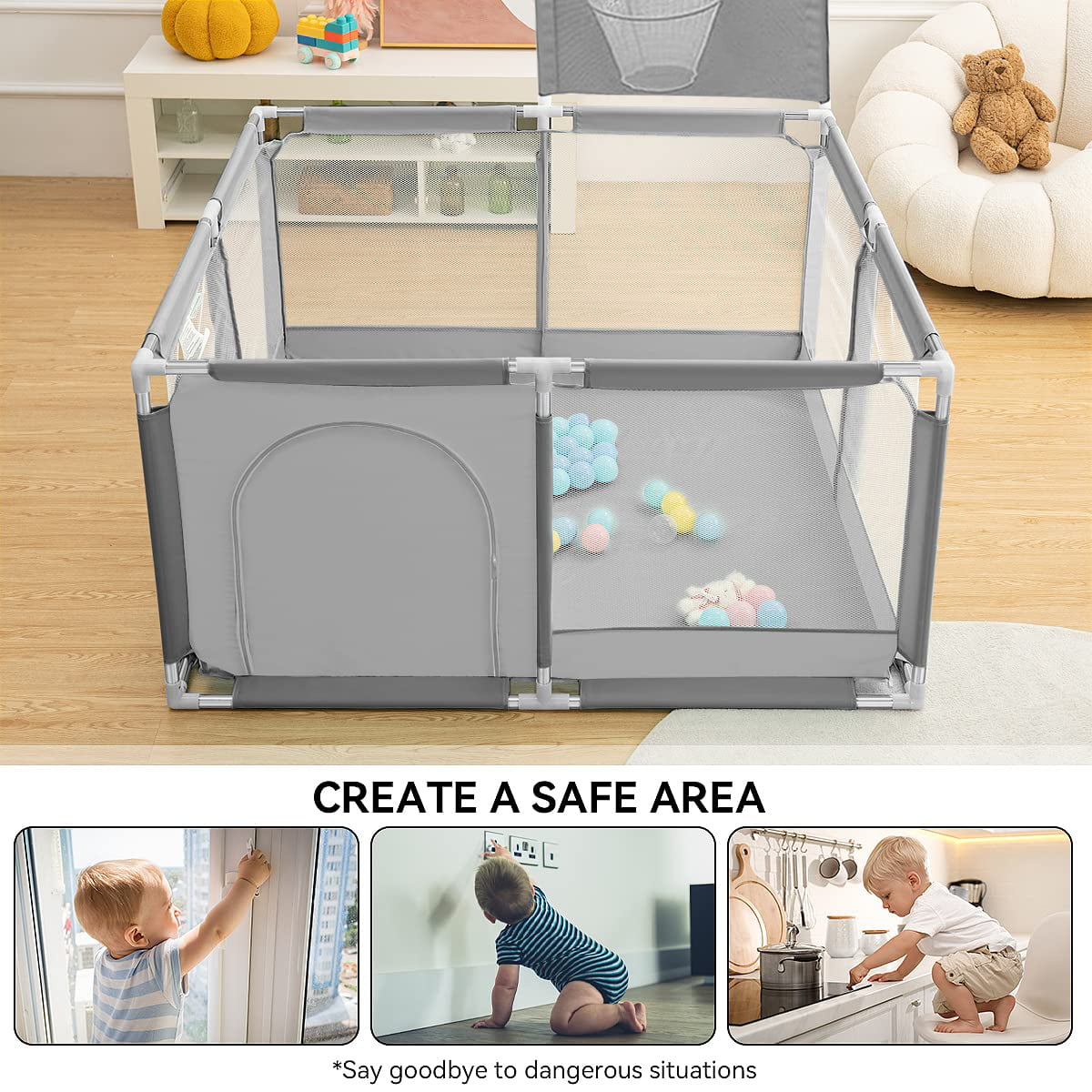 Baby Playpen,HDJ 50 inch Baby Playard with Basketball Hoop,Baby Fence Infant Play Yard for Boy and Girls Gift