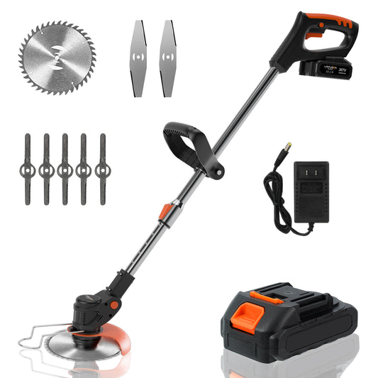 Cordless String Trimmer,HDJ Grass Trimmer with 3 Types Blades and 15000Amh Battery Powered,Weed Wacker Adjustable Height for Garden,Yard,Black